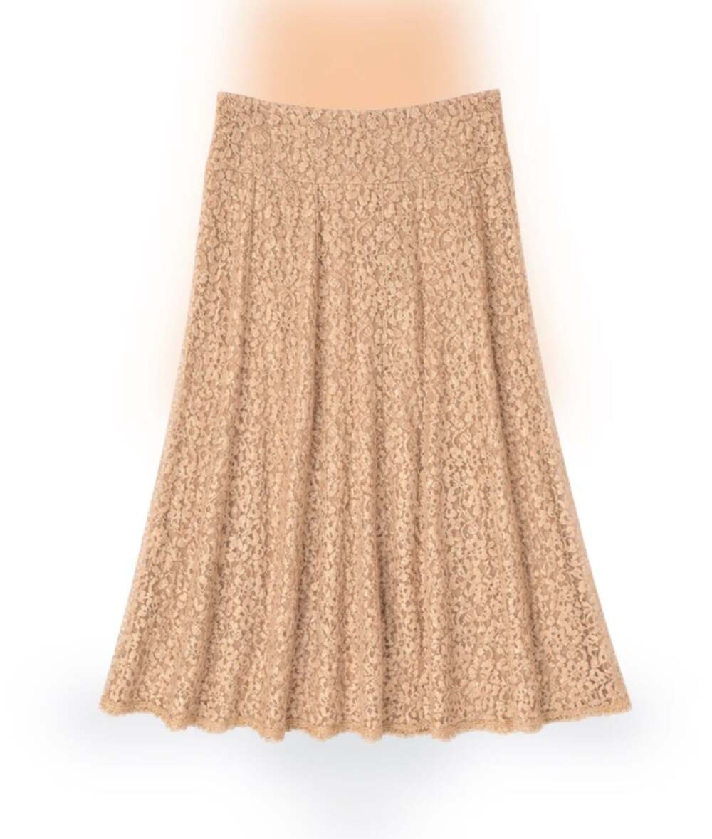 Susan Graver Lace Skirt Size M Gold Beige Floral Overlay